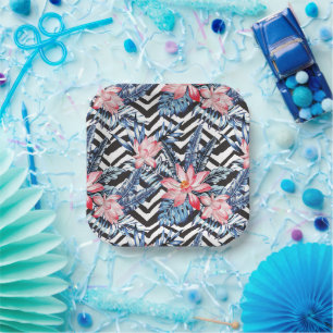Tropisch Lotus Flower Pattern Papieren Bordje