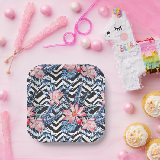 Tropisch Lotus Flower Pattern Papieren Bordje (Feest)