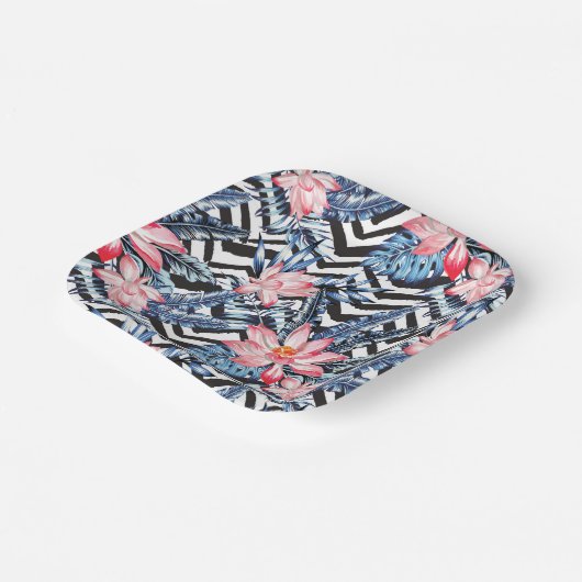 Tropisch Lotus Flower Pattern Papieren Bordje (Gebogen)