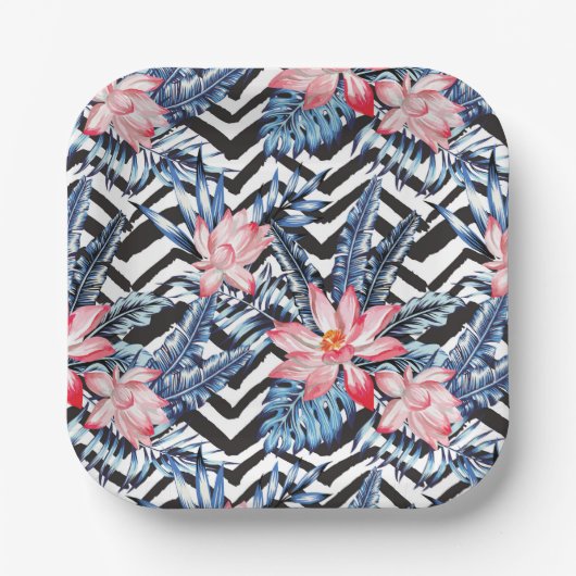 Tropisch Lotus Flower Pattern Papieren Bordje (Voorkant)