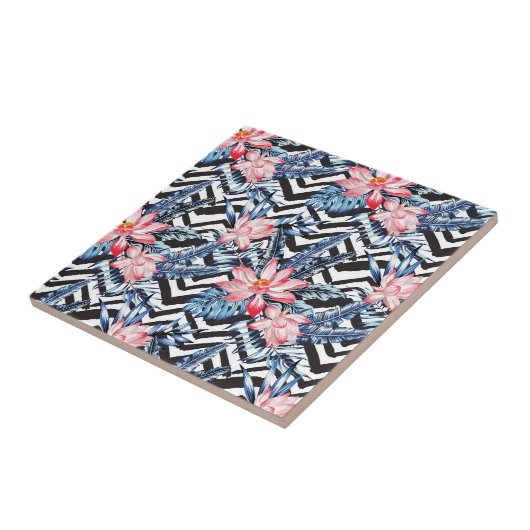 Tropisch Lotus Flower Pattern Tegeltje (Zijkant)