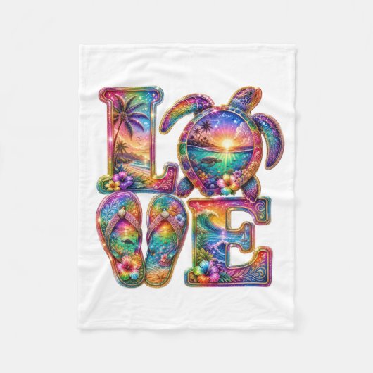 Tropisch LOVE Zeeschildpad Dekbed Fleece Deken (Voorkant)