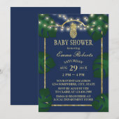 Tropisch Luau Baby shower Pineappel Navy & Gold Kaart (Voorkant / Achterkant)