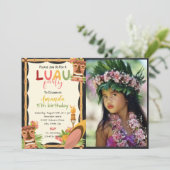 Tropisch Luau Masker Birthday Uitnodiging met foto (Staand voorkant)