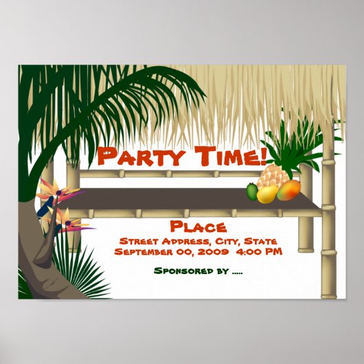 Tropisch Luau Party Tiki Bar Hut Invitation Poster (Voorkant)