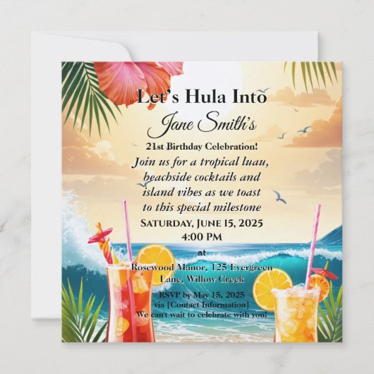Tropisch Luau-strandfeest 21e verjaardag (Voorkant)