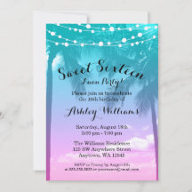 Tropisch Luau Turquoise Roze Sweet 16 Verjaardag