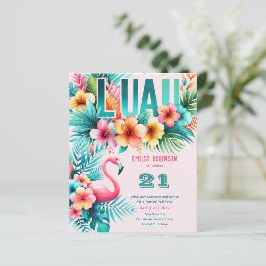 Tropisch Luau Zwembad Feest Meisje Verjaardag (Staand voorkant)