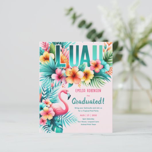 Tropisch Luau Zwembad Feest Meisjes GRADUATIE Fees (Staand voorkant)