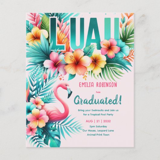 Tropisch Luau Zwembad Feest Meisjes GRADUATIE Fees (Voorkant)