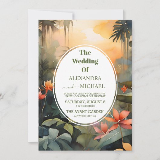Tropisch Lush Blush Floral Modern Wedding Kaart (Voorkant)