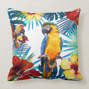 Tropisch Macaw Parrot Geel Blauwgroen Rood strand Kussen