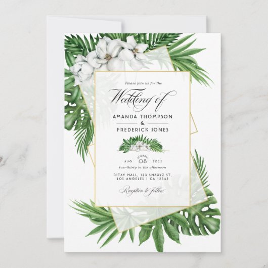 Tropisch Magnolia Geometric Weduwfoto Kaart (Voorkant)