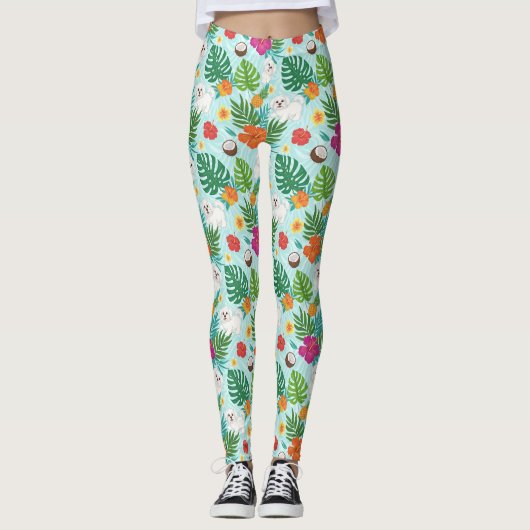 Tropisch Maltezer Hond Strand Sfeer Leggings (Voorkant)