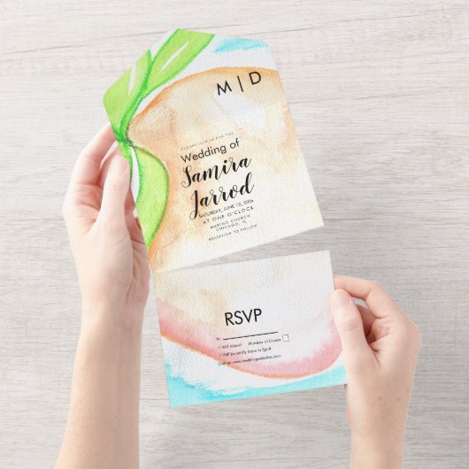 Tropisch Mango Hand Painted Summer Weddenschap All In One Uitnodiging (Afscheurbaar)