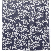 Tropisch marineblauw en wit koraalrifpatroon douchegordijn (Voorkant)