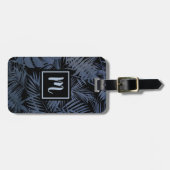 Tropisch marineblauw palmblad monogram modern vet bagagelabel (Voorkant horizontaal)