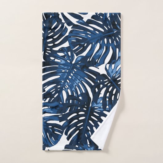Tropisch marineblauw wit Oerwoud bladeren Bad Handdoek (Handdoek)