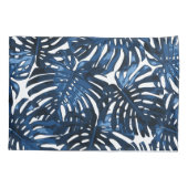 Tropisch marineblauw wit Oerwoud bladeren Kussensloop (Achterkant-Links)