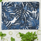 Tropisch marineblauw wit stijlvol palmblad theedoek (Gevouwen)