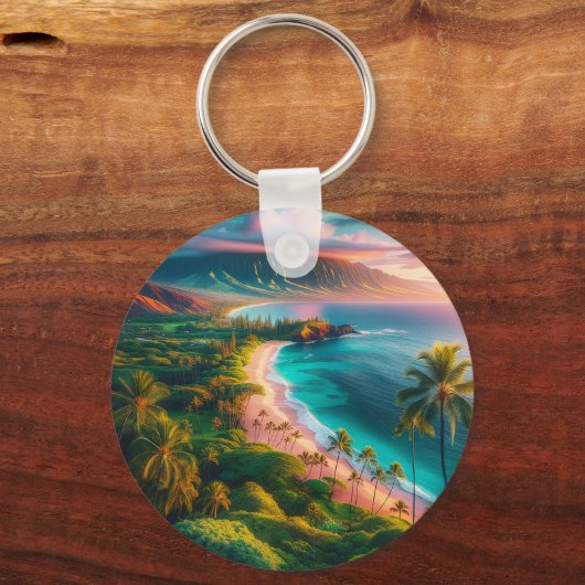 Tropisch Maui-eiland paradijs Sleutelhanger (Achterkant)