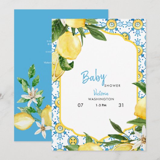 Tropisch mediterraan blauw Baby shower Kaart (Voorkant / Achterkant)