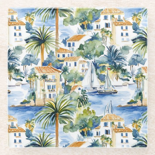 Tropisch Mediterraans Huwelijk  Glazen Onderzetter (Voorkant)
