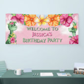 Tropisch meisje dinosaurussen oerwouden bloemen ro spandoek (Beurs)