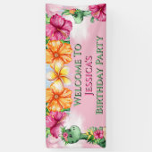 Tropisch meisje dinosaurussen oerwouden bloemen ro spandoek (Verticaal)