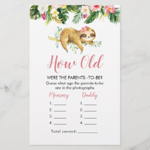 Tropisch Meisje Luiaard Baby Shower Hoe Oud Ouders
