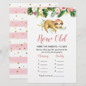 Tropisch Meisje Luiaard Baby Shower Hoe Oud Ouders (Voorkant / Achterkant)