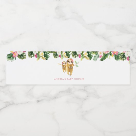 Tropisch Meisje Luiaard Baby shower Waterflesetike Waterfles Etiket (Enkel label)