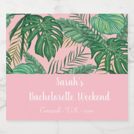 Tropisch meisje Roze Bachelorette Weekend Party Sparkling Wijnetiket (Enkel label)