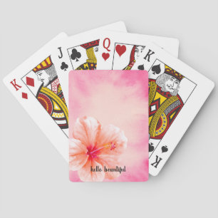 Tropisch meisje Roze Peach Hibiscus Flower Pokerkaarten