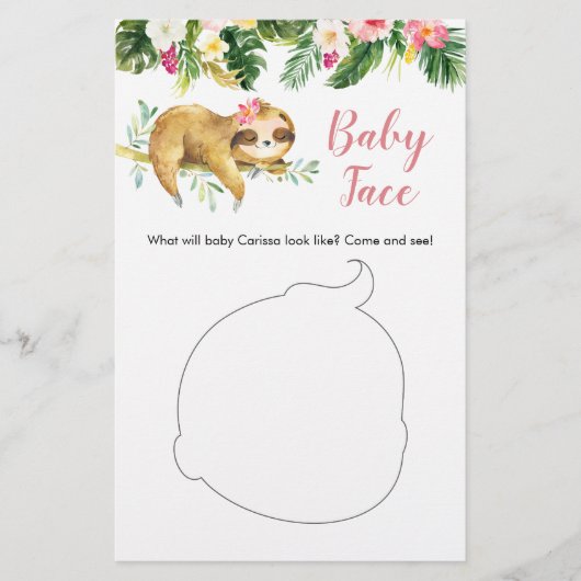 Tropisch Meisje Sloth Baby shower Baby Gezicht Kaa (Voorkant)