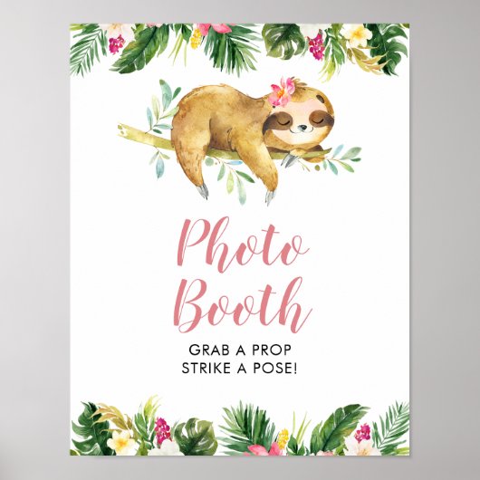 Tropisch Meisje Sloth Baby shower Foto Booth teken Poster (Voorkant)