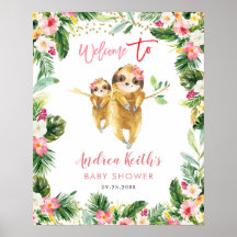Tropisch Meisje Sloth Baby shower Welkomstbord