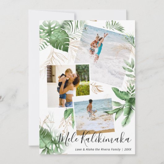 Tropisch Mele Kalikimaka kerstfoto Collage Feestdagenkaart (Voorkant)