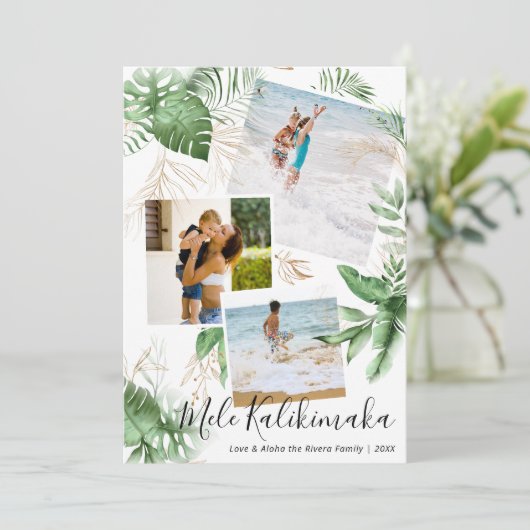 Tropisch Mele Kalikimaka kerstfoto Collage Feestdagenkaart (Staand voorkant)