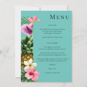 Tropisch menu Hawaiian Floral - Blauwgroen blauw Kaart