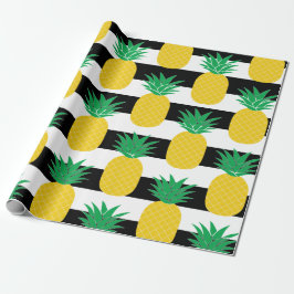 Tropisch met zwarte en witte strepe ananas cadeaupapier