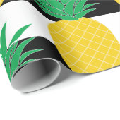 Tropisch met zwarte en witte strepe ananas cadeaupapier (Rol Hoek)