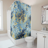 Tropisch metallisch blauw gele-olievloeistofontwer douchegordijn (In situ)