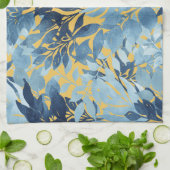 Tropisch metallisch blauw gele-olievloeistofontwer theedoek (Gevouwen)