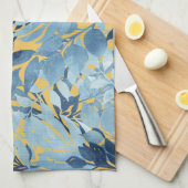 Tropisch metallisch blauw gele-olievloeistofontwer theedoek (Quarter Fold)