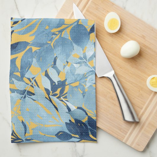 Tropisch metallisch blauw gele-olievloeistofontwer theedoek (Quarter Fold)