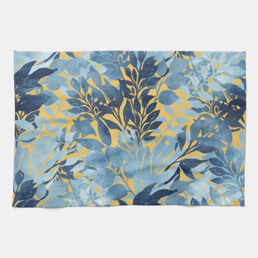 Tropisch metallisch blauw gele-olievloeistofontwer theedoek (Horizontaal)