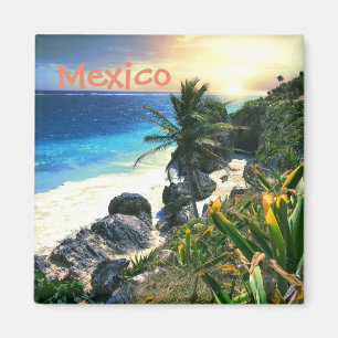 Tropisch Mexico Beach Shore Sunset Palm Island Magneet