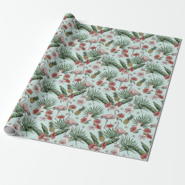 Tropisch Mint Flamingo Bloempatroon Cadeaupapier