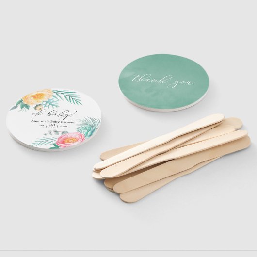 Tropisch Mint Floral Baby shower Handwaaier (Niet-gemonteerd)